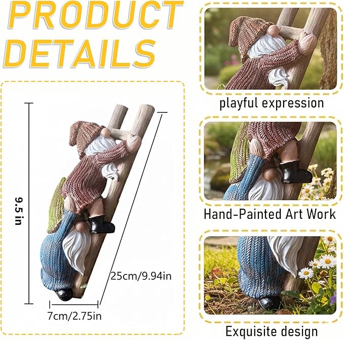 Garden Gnome Statue, Funny Resin Dwarf Sculpture for Lawn Patio Climbing Tree Decor Outdoor (Gnome-A)