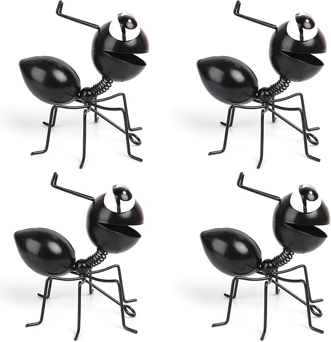 Cruis Cuka Metal Yard Art Garden Decor Cute Ant Outdoor Fence Decorations Lawn Ornaments - Set of 4 Black