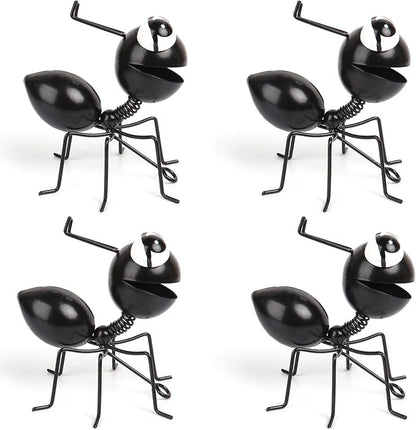 Cruis Cuka Metal Yard Art Garden Decor Cute Ant Outdoor Fence Decorations Lawn Ornaments - Set of 4 Black