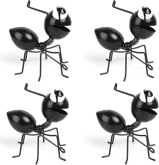Cruis Cuka Metal Yard Art Garden Decor Cute Ant Outdoor Fence Decorations Lawn Ornaments - Set of 4 Black