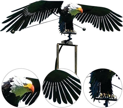 Garden Eagles Stake Ornament Art Bird Flapping Windmill Outdoor Metal Stake Rocking Balancing Flying Wind Spinner Yard Vintage Sculptures,Black,116 * 41cm