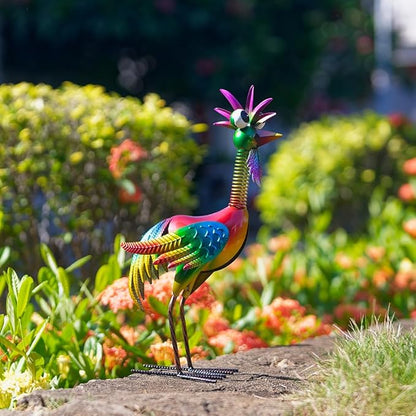 Metal Wacky Rooster Garden Statue, 18'' Rooster Decor Yard Statue Decorations Outdoor, Chicken Yard Art for Outside, Patio, Backyrad, Lawn(Colorful)