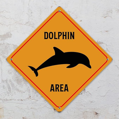 Dolphin Crossing Sign Caution DolphinXing Sign Street Sign Wildlife Novelty Road Fence Wall Decor Warning Metal Tin Sign For Indoor Outdoor 10x10in