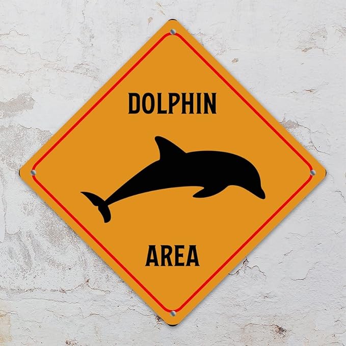 Caution Dolphin Crossing XING Tin Sign Dolphin Area Warning Street Sign Ocean Animal Novelty Caution Road Sign for Yard Garage Garden Outdoor Porch 15x15in