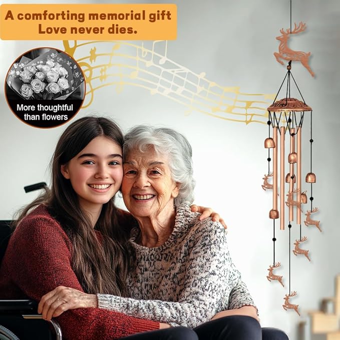 ORIGACH Deer Wind Chimes Metal Wind Chimes for Outside Gifts for Women Mom Grandma Deep Tone Suitable for Outdoor, Indoor, Balcony, Garden, Courtyard, Porch, 33.46-Inch Long