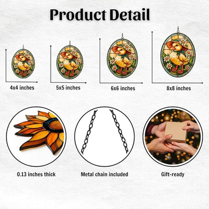 Warm Easter Duck Floral Mosaic Art Acrylic Suncatcher Stained Glass Effect Window Car Hanging Christmas Ornament Indoor Outdoor Decor Garden Sun Catcher Panel for Easter Lover for Women Mom Grandma
