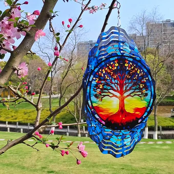 Tree of Life Wind Spinner, Unique 12Inch 3D Stainless Steel Wind Spinner, Birthday Gifts for Women Men,Hanging Decor for Outdoor Garden Patio Porch