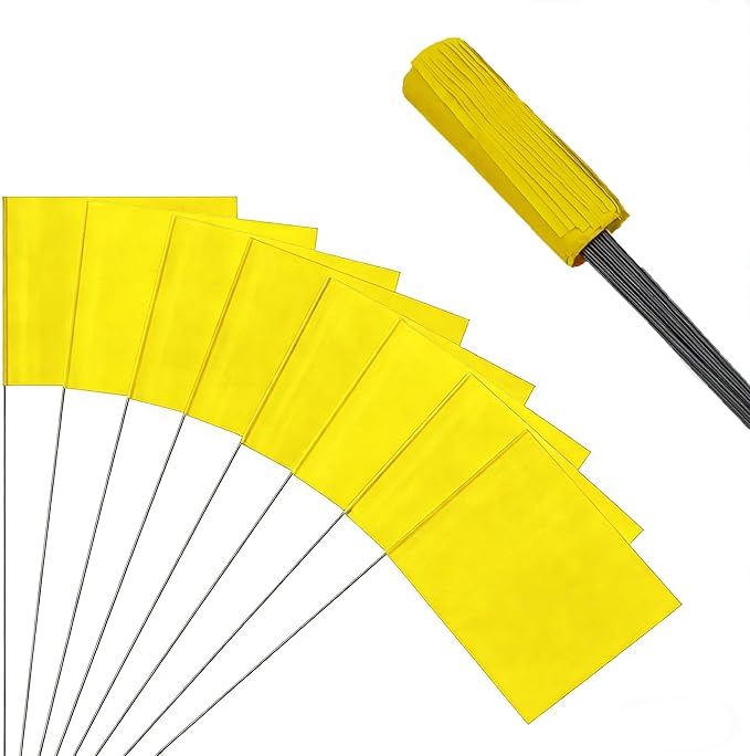 50Pack Yellow Marking Flags, JIZHGRAD 13x4x5 Inch Marker Flags Use for Yard & Lawn, Boundary & Dog Training, Survey & Landscape, Sprinkler & Surveyor, Garden & Construction, High Visibility, Sturdy, Versatile, UV & Weather Resistant
