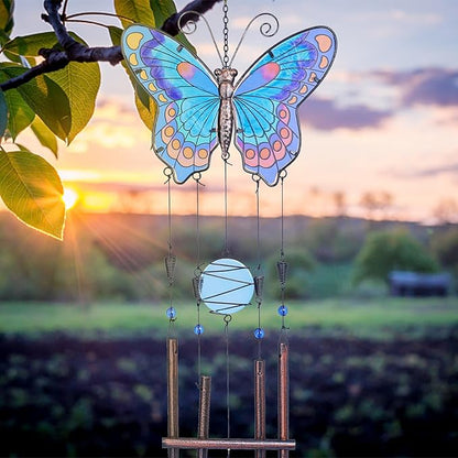 Taman Wind Chimes, 40" Butterfly Glass Wind Chime Colourful Wings Decorative Valentine's Day Gift Memorial Sympathy Gift Mom for Home, Outdoor, Yard, Patio,Garden Decor