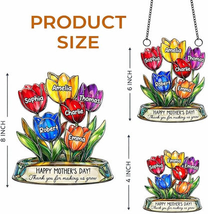 Personalized Grandma Mom Tulip Flower Acrylic Sun Catcher Ornament, Custom Heartfelt Grandma Gifts for Mothers Day, Nana Gift from Grandkids, Custom Family Window Hanging Home Decor