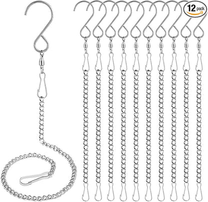 Swivel Hooks, 12 Pack 360° Hanging Swivel Hooks with 12.9in Extended Chain for Outdoor Wind Spinners, Wind Chimes, Windsock and Crystal Twisters Parts Supplies (12 Pack)