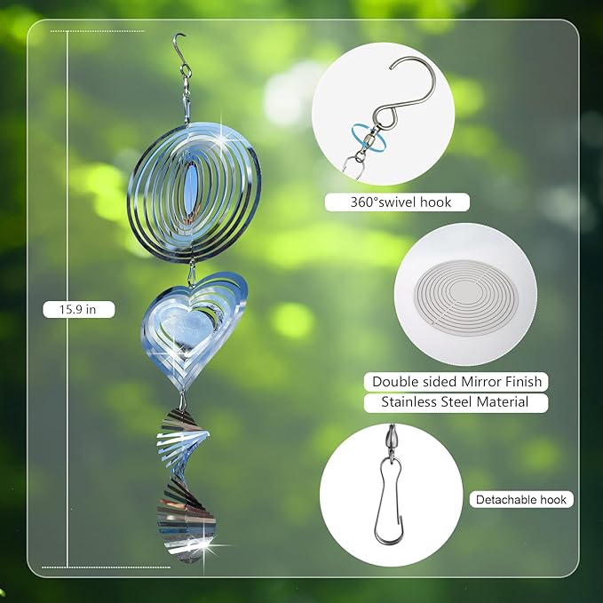 12Pcs Bird Scare Discs, 4 Set Highly Reflective Hanging Wind Spinners Outdoor Metal Bird Reflectors for Outside Garden Decor Lightweight Bird Devices to Scare Birds Away from Yard Porch