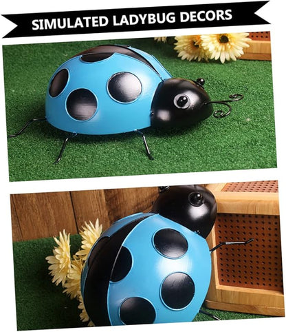 Holibanna 3pcs Simulation Ladybug Decorations for Garden Iron Art Ladybug Statues Outdoor Decor for Home Villa Courtyard Garden Ornaments