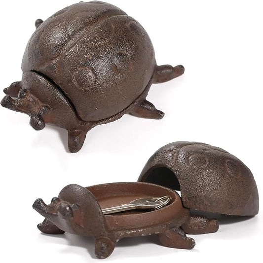 Hide a Key Ladybug Statue, Cast Iron Key Hiders Outside, Decorative Outdoor Spare Keys Holder, Animal Shaped Hidden Keys Holders for Indoor Garden Yard Patio Decor, Brown