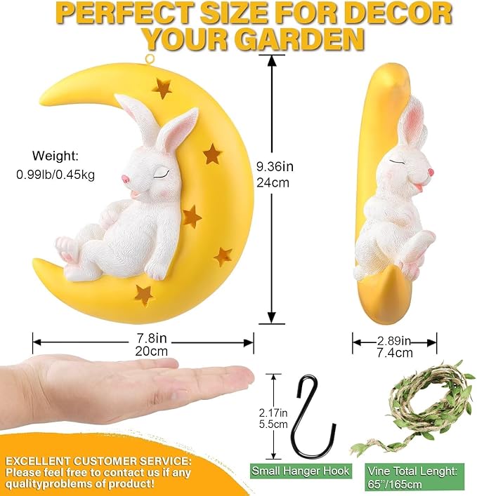 JoyBlooms Solar Garden Decor Bunny Garden Statue Solar Hanging Statue 9.36" L*7.8" W Outdoor Hanging Decorations for Patio Yard Gifts for Mom Grandma Housewarming-Sleeping Bunny