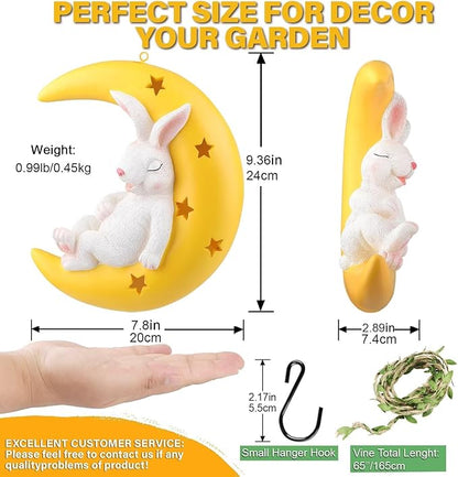 JoyBlooms Solar Garden Decor Bunny Garden Statue Solar Hanging Statue 9.36" L*7.8" W Outdoor Hanging Decorations for Patio Yard Gifts for Mom Grandma Housewarming-Sleeping Bunny