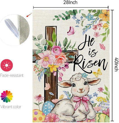 CROWNED BEAUTY Easter House Flag Cross 28x40 Inch Double Sided Large Holiday Welcome Decoration for Outside Yard