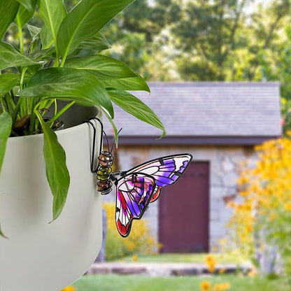 Metal Butterfly Flower Pot Huggers Dreamy Butterflies Planter Hanging Figurines with Color Beads Fill the Body 3.5 Inch Iron Insect Garden Art Sculptures Statues Hanger Ornaments for Yard Fence (3PCS)