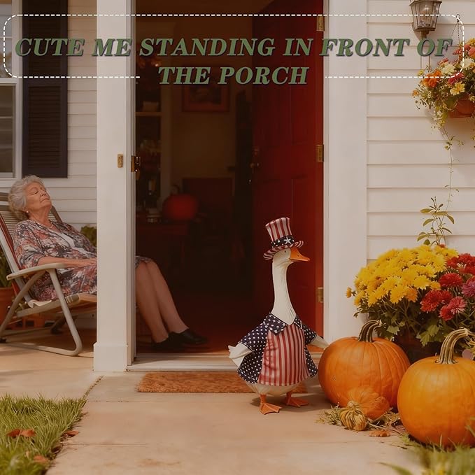 Independence Day Style Cute Outfit for 23-Inch Cement Goose – Outdoor Garden Yard Porch Decor