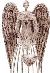 Antiqued Metal Garden Angel Statue with Heart, Indoor Outdoor Angel Yard Art Decor Lawn Patio Decorations Holiday Decor Garden Gift Idea, 32''H (Heart)