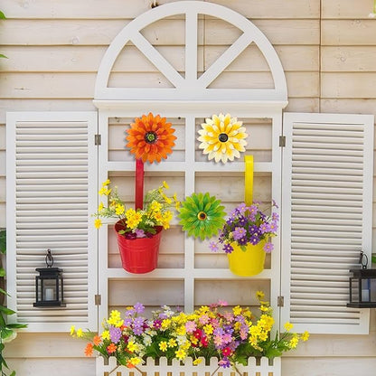 Hotop 3 Pcs Metal Flower Wall Art 3D Metal Daisy Wall Decor Multiple Layer Hanging Flower Rustic Farmhouse Boho Style Decorations for Indoor Outdoor Home Living Room Office Garden, 8 Inches(Classic)