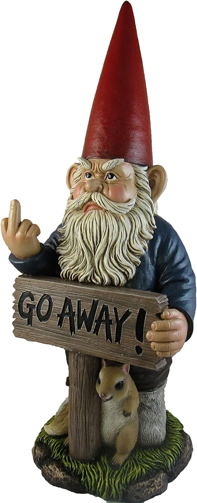 DWK Take A Hike Defiant Go Away Resin Garden Gnome Un-Welcome Sign - Red Hat Grumpy Rude Gesture Porch Statue - Standing 17.5 Inches Tall - Giving a One-Finger Salute