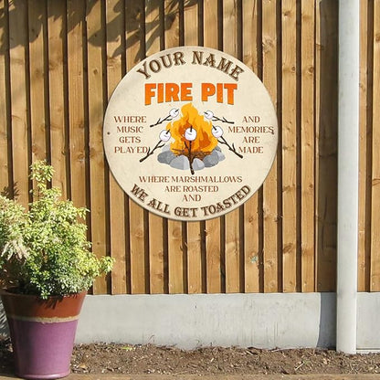 MeMate Personalized Name Signs - Customized Metal Signs for Backyard & Patio Decor, Marshmallow Toasting, Camping