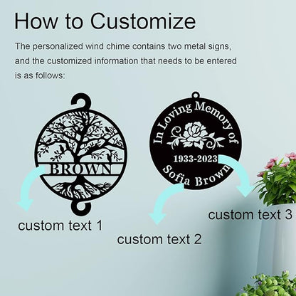 Personalized Sympathy Wind Chimes, 37" Wind Chimes in Memory of a Loved One, Custom Loss of Mom Sympathy Gift, Remembrance Wind Chime