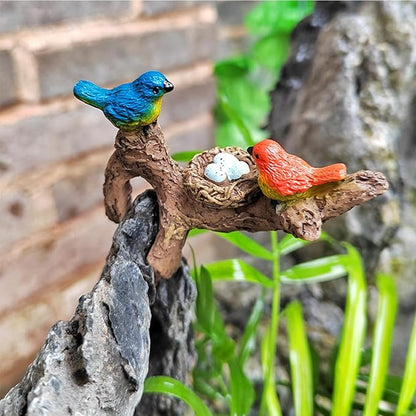 2pcs Birds Perched on Branches Flower Pot Hugger Figurines Mini Resin Birds Fish Tank Hanging Decoration Aquarium Ornament for Bonsai Planter Terrarium Garden Decor