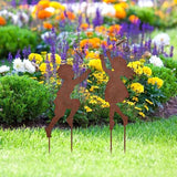 Boy Girl Silhouettes Chasing Vintage Metal Garden Sculpture, Yard Garden Metal Stake Rustic Decor Family Friends (Boy and girls one pair)