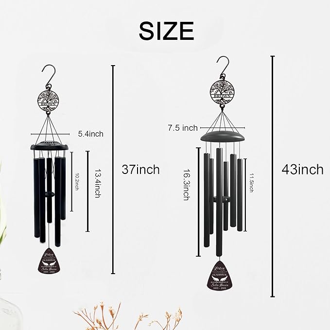 Personalized Sympathy Wind Chimes, 37" Personalized Memorial Wind Chime, Remembrance Wind Chime, Memorial Gifts for Loss of Father,Remembrance Gift for Loss,Loss of Mom Sympathy Gift…