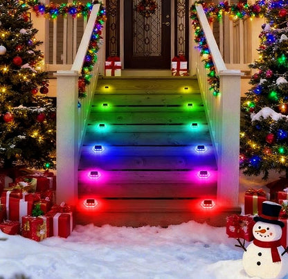 Solar Deck Dock Step Lights- 8 Packs Waterproof 1200mAh Auto ON/Off LED Solor Powered Stair Lights for Outdoor Garden, Patio, Pathway, Walkway, Driveway (Red & Green & Blue)