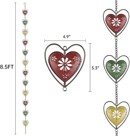 Rain Chains for Gutters Outside Downspouts Rain Catcher Diverter Metal Blue Plaid Outdoor Decorative, 8.5 FT, Heart Style