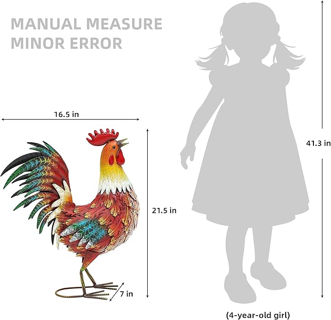 21in Metal Rooster Yard Decor, Outdoor Garden Statues, Metal Chicken Sculpture for Backyard Garden Patio Kitchen Décor