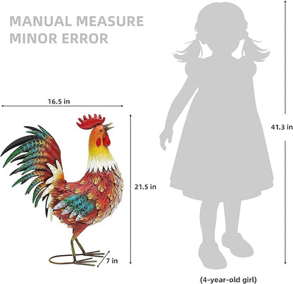21in Metal Rooster Yard Decor, Outdoor Garden Statues, Metal Chicken Sculpture for Backyard Garden Patio Kitchen Décor