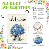 Blue Hydrangeas Spring Garden Flags for Outside,Welcome Spring Yard Flag for Porch Lawn Outside Decor 12x18 Inch Double Sided
