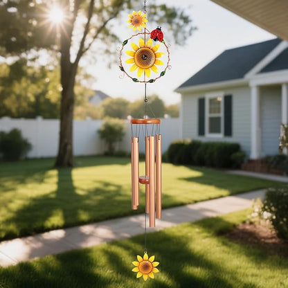 Sunflower Wind Chimes for Outside Metal Aluminum 46" Inches Wind Chime with Sunflower Outdoor Decor Large Unique Wind Chimes for Festivals/Birthday for Mom Dad Grandma Home Garden Patio Decor