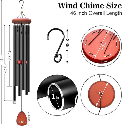 WENANA Large Wind Chimes for Outside Deep Tone, Soothing Melodic Memorial Sympathy Wind Chime, Suitable Outdoor Garden Decor, Gift for Mom Women Neighbors (Black Wind Chime -46 in)