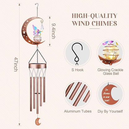 JYPS Fairy Solar Wind Chimes, 40-Inch Large Waterproof Windchimes for Outside with Glowing Crackle Glass Ball, Garden Patio Yard Decor Christmas Day Birthday Unique Gifts for Women Mom Grandma Wife