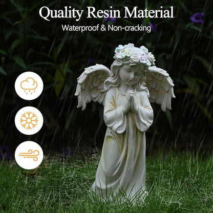 Angel Garden Statue,Memory Guardian Solar Garden Decor with Warm Light,Waterproof Outdoor Garden Decor Praying Angel Figurine Sculpture for Lawn Yard Patio,Sympathy Present,White