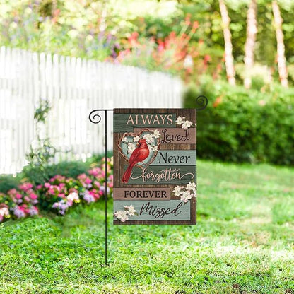 AVOIN colorlife Cardinal Memorial Garden Flag 12x18 Inch Double Sided Outside, Always Loved Never Forgotten Memorial Day Gravesite Saying Yard Outdoor Decoration