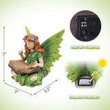Afirst Solar Garden Fairy Statue, Green Fairy Solar Light Outdoor Resin Statues Figurine Light, Angel Reading Book Sculpture Solar Light for Outside Patio Garden Yard Lawn Decor