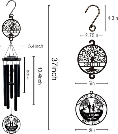 Personalized 50th Anniversary Wind Chimes, 37" Golden Wedding Wind Chime with Custom Family Name Metal Sign,50 Years Together Gift for Parents Grandparents Couples, Outdoor Garden Decor