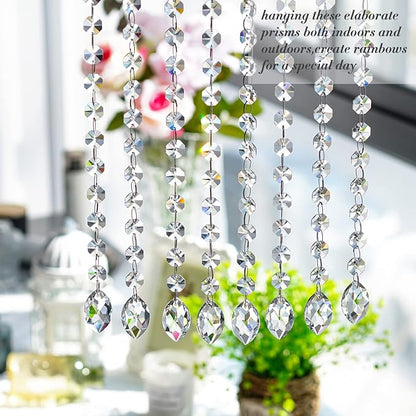 KANPURA 1ft 10pcs Horse Eye Crystals Garland, Hanging Chandelier Crystals Prism Beads Chain,Prisms Sun Catchers with Crystal for Christmas Window (Clear)