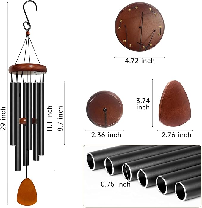 Bursvik Wind Chime for Outside, 29 inch Aluminium Metal Wind Chimes, Relaxing Soothing Wind Chimes Outdoor, Decoration for Garden, Patio, Yard, Home, Gift for Mother's Day, Birthday(Waterdrop)