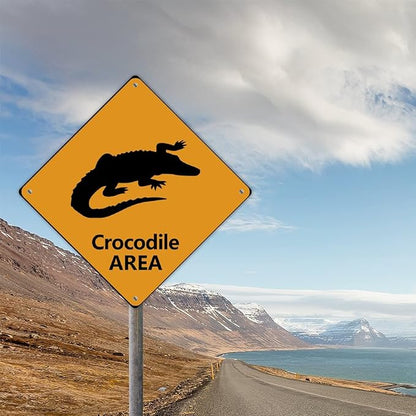 Warning Crocodile Area Aluminum Metal Sign Ocean Animal Caution Crossing Xing Street Sign Yellow Diamond Shape Funny Metal Sign For Indoor Outdoor 10x10in
