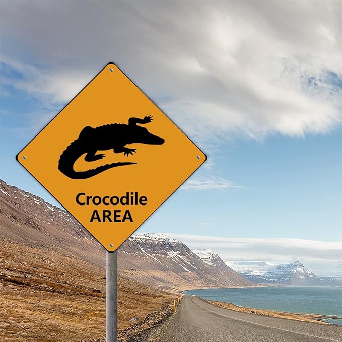Crocodile Crossing Xing Sign Beware of Crocodile Metal Sign Ocean Animal Funny Warning Sign Crossing Zone Sign for Farm Yard Front Door Indoor Outdoor Street Sign 12x12in