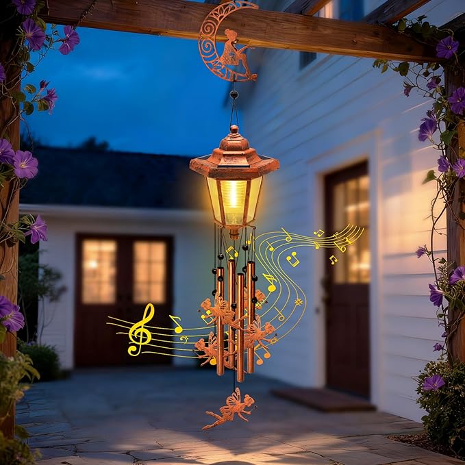 Large Solar Moon Fairy Wind Chimes with Wind Catcher/Solar Decor Light to Create a Zen Atmosphere Decor for Outdoor Garden Balcony, Classic Bronze Wind Chimes Gifts for Mom Grandma Women Wife Daughter