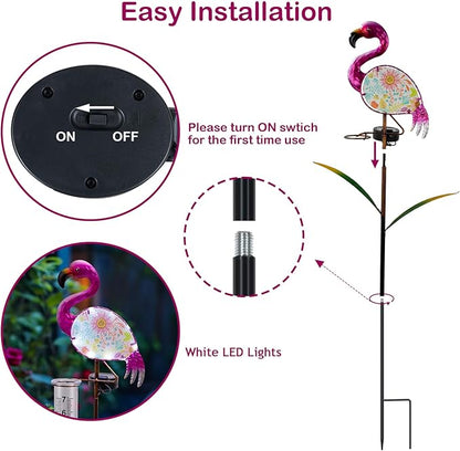 Flamingo Rain Gauge Outdoor - Solar Garden Stake Rain Gauges for Yard with LED Lights & Plastic Measuring Cup for Rain for Lawn, Pathway Decor, Gifts for Wife/Women