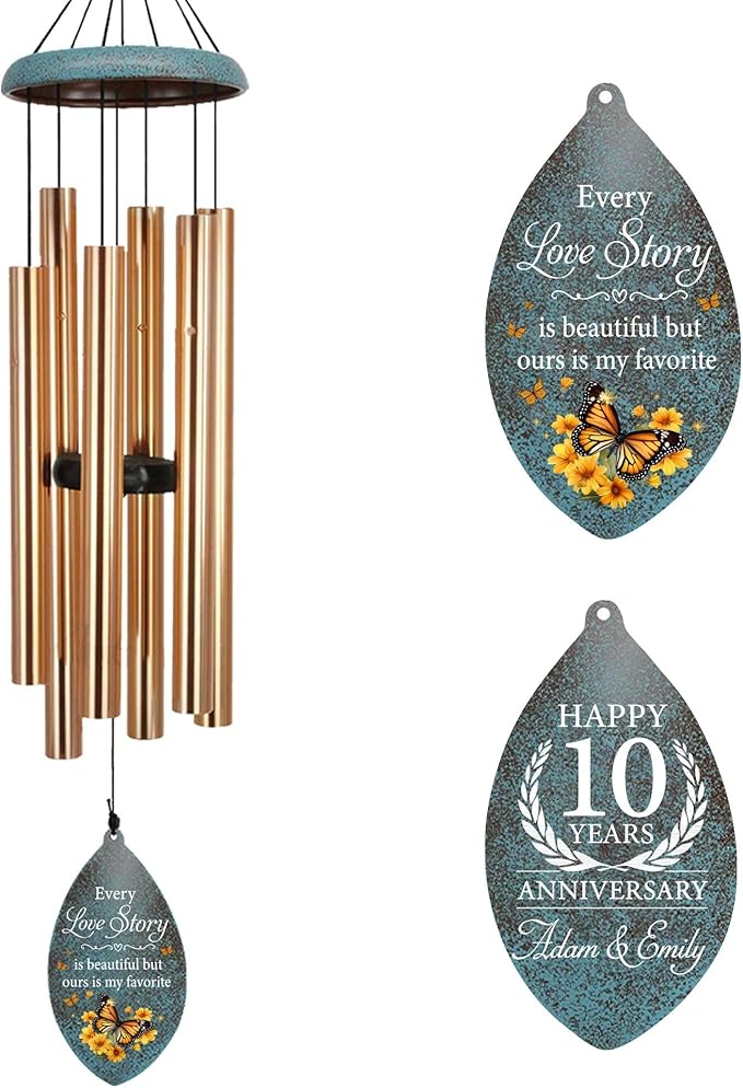 ASTARIN Personalized 20th 50th Anniversary Wind Chime, Happy Anniversary Wedding Valentine's Day Gift for Wife Husband Men Women Sister, Golden Anni Keepsake for Parents Couples(Produced in USA)